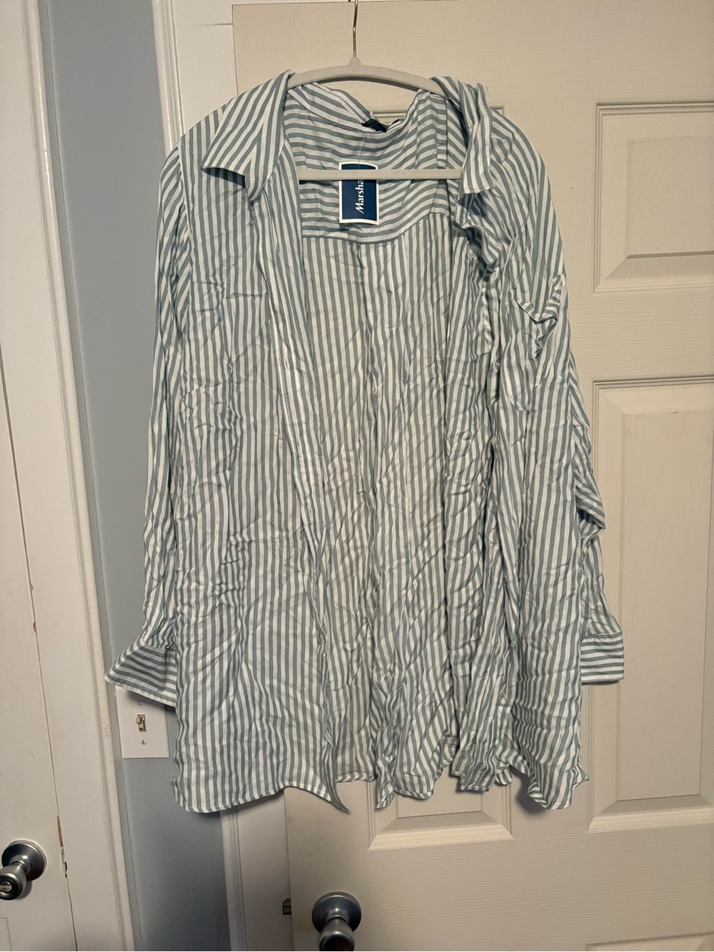 Light Green and White Striped Button-Up Shirt